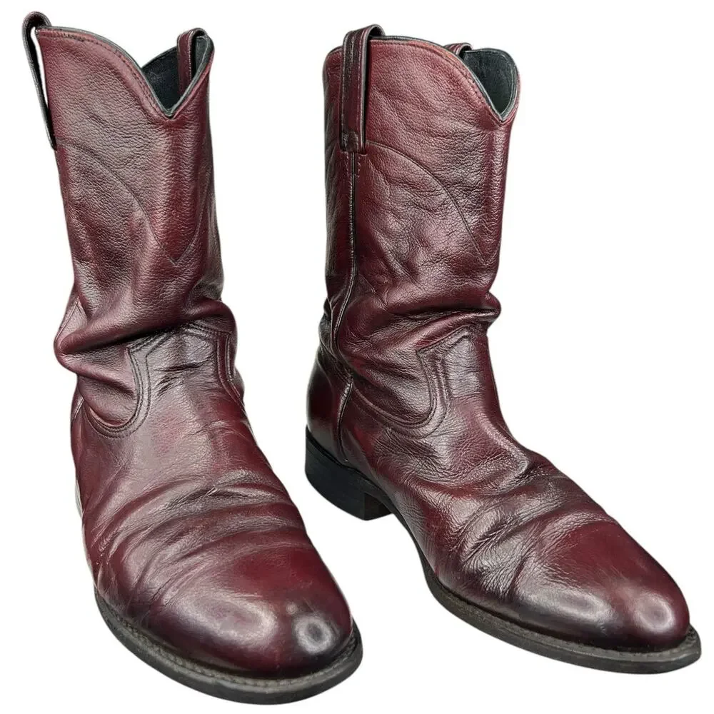 Vintage Dan Post Men’s Black Cherry Slouch Cowboy Boot Size US 9.5 D